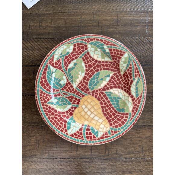 Pier 1 Mosaic Fruit Pear Green Cream Leaves Red Mosaic Tiles Salad Plate 2969 - Picture 1 of 2